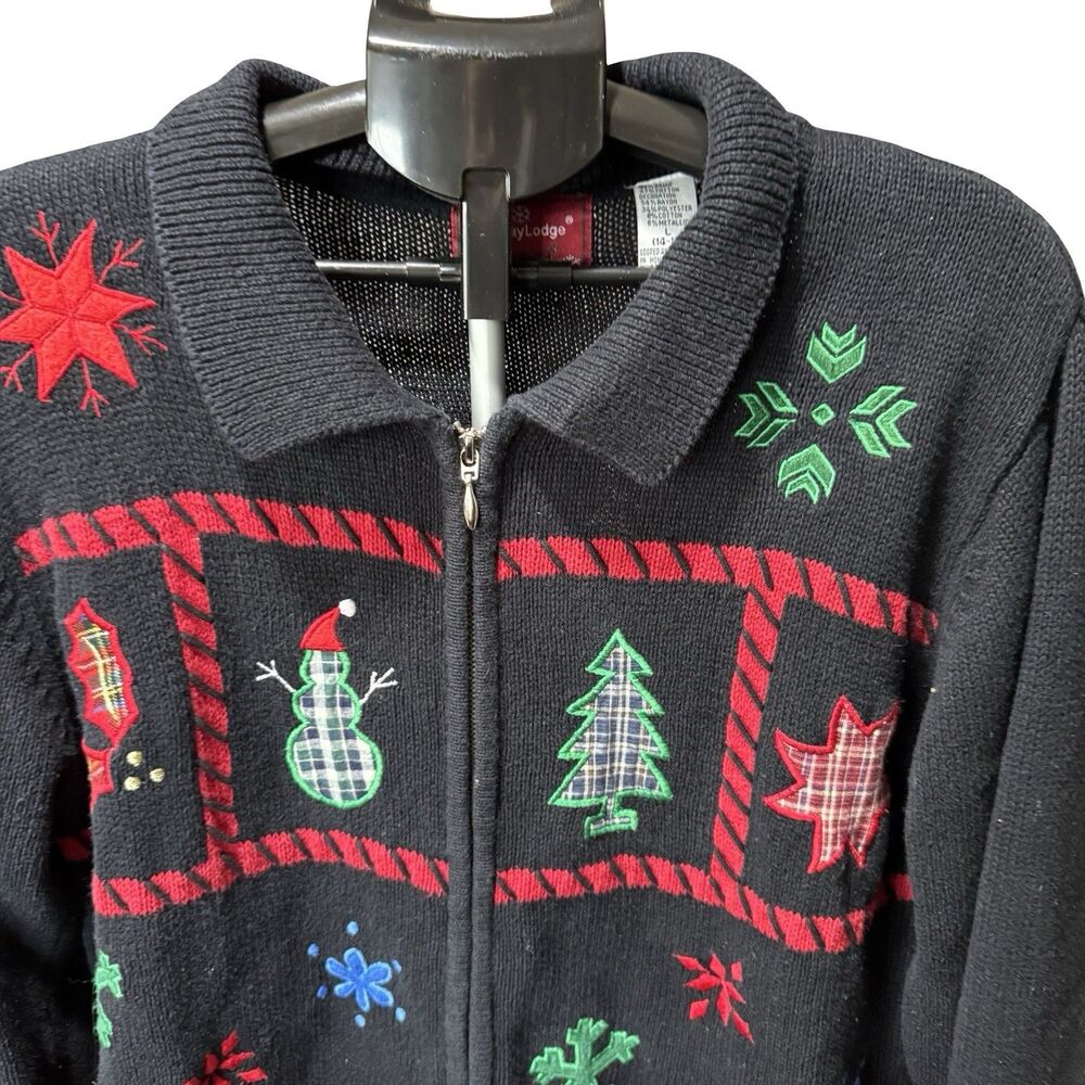 Holiday Lodge North Crest Women’s Black Full Zip Christmas Sweater Size Large - Picture 2 of 11